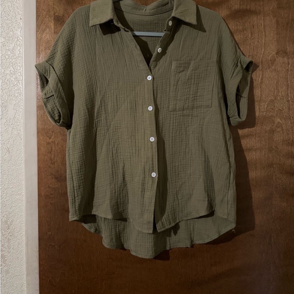 SHEIN Olive Button-Down Shirt for Women